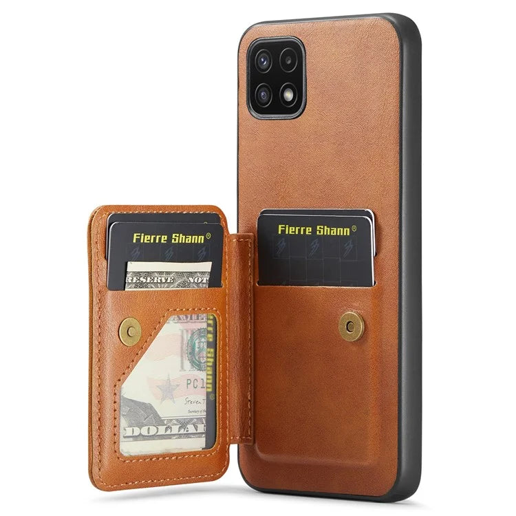 For Samsung Galaxy A22 5G (EU Version) Case RFID Blocking Card Slots Leather+TPU Phone Cover