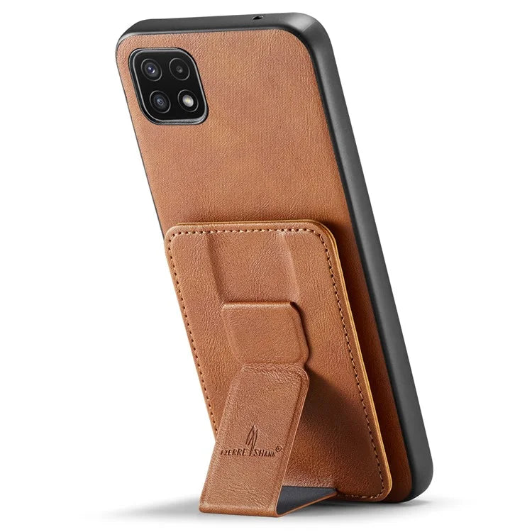 For Samsung Galaxy A22 5G (EU Version) Case RFID Blocking Card Slots Leather+TPU Phone Cover