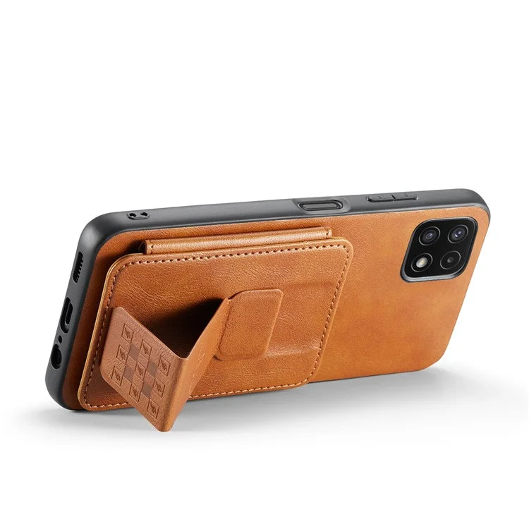 For Samsung Galaxy A22 5G (EU Version) Case RFID Blocking Card Slots Leather+TPU Phone Cover