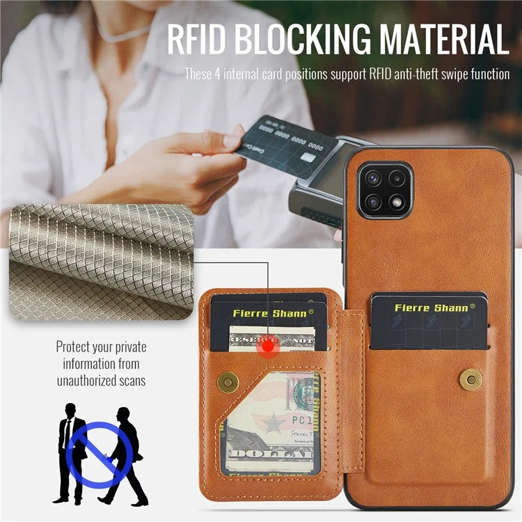 For Samsung Galaxy A22 5G (EU Version) Case RFID Blocking Card Slots Leather+TPU Phone Cover
