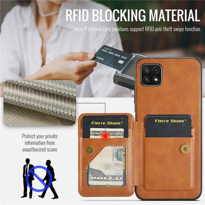 For Samsung Galaxy A22 5G (EU Version) Case RFID Blocking Card Slots Leather+TPU Phone Cover