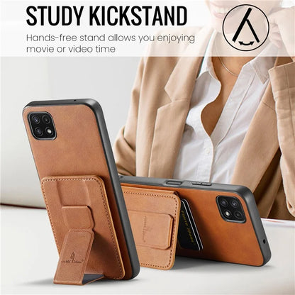 For Samsung Galaxy A22 5G (EU Version) Case RFID Blocking Card Slots Leather+TPU Phone Cover