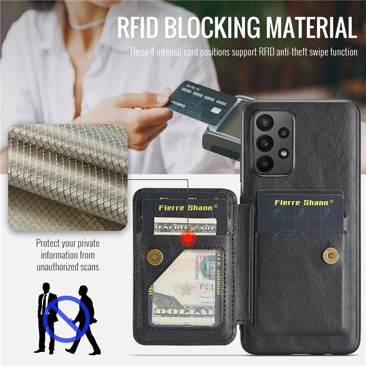For Samsung Galaxy A23 4G Case Leather+TPU Phone Cover Built-in Magnetic Holder Metal Sheet
