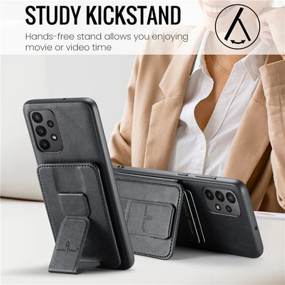 For Samsung Galaxy A23 4G Case Leather+TPU Phone Cover Built-in Magnetic Holder Metal Sheet