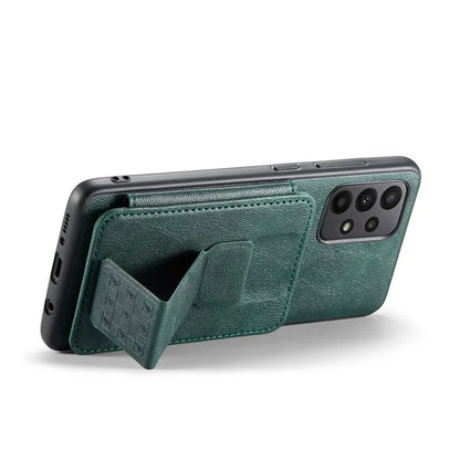 For Samsung Galaxy A23 4G Case Leather+TPU Phone Cover Built-in Magnetic Holder Metal Sheet