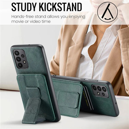 For Samsung Galaxy A23 4G Case Leather+TPU Phone Cover Built-in Magnetic Holder Metal Sheet