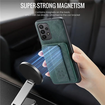 For Samsung Galaxy A23 4G Case Leather+TPU Phone Cover Built-in Magnetic Holder Metal Sheet