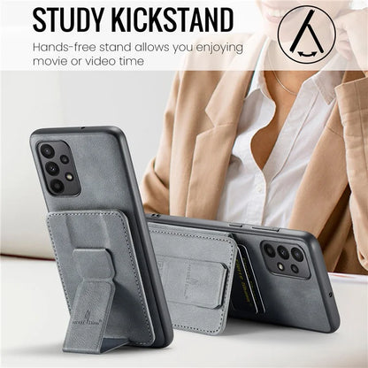 For Samsung Galaxy A23 4G Case Leather+TPU Phone Cover Built-in Magnetic Holder Metal Sheet