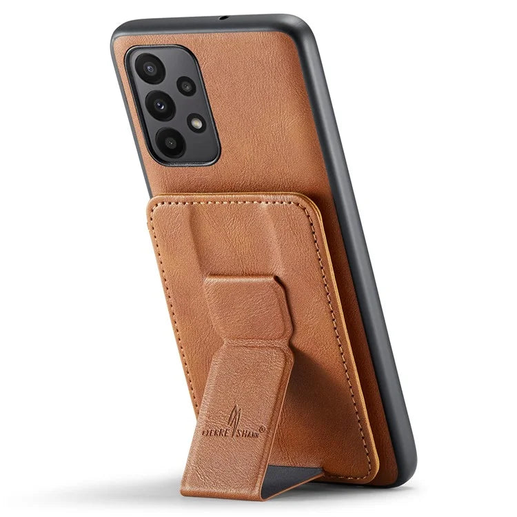 For Samsung Galaxy A23 4G Case Leather+TPU Phone Cover Built-in Magnetic Holder Metal Sheet