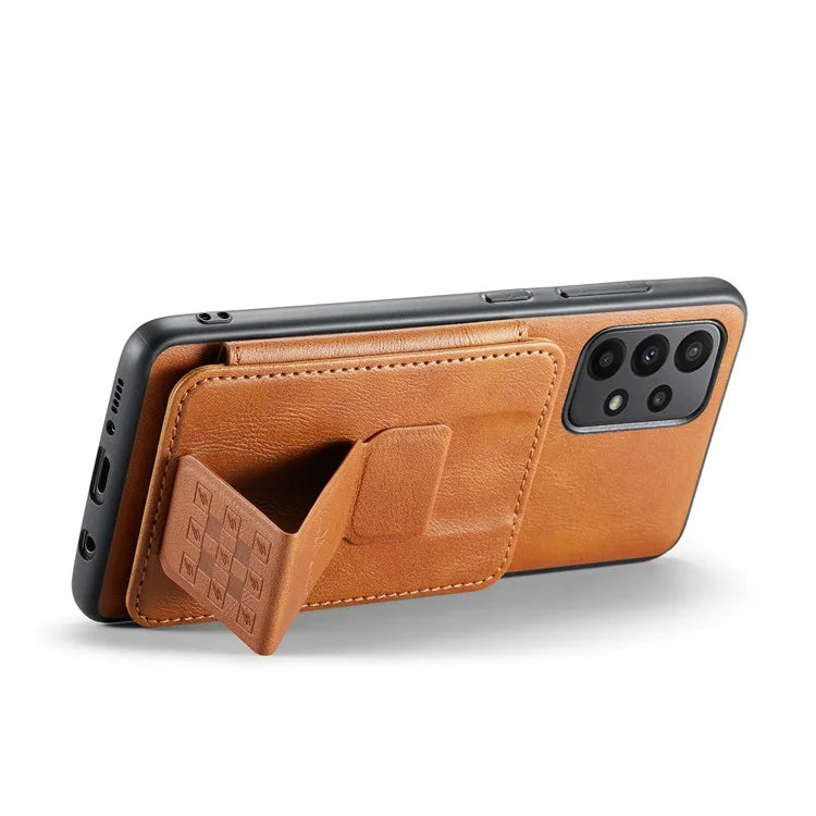 For Samsung Galaxy A23 4G Case Leather+TPU Phone Cover Built-in Magnetic Holder Metal Sheet