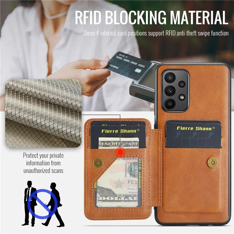 For Samsung Galaxy A23 4G Case Leather+TPU Phone Cover Built-in Magnetic Holder Metal Sheet