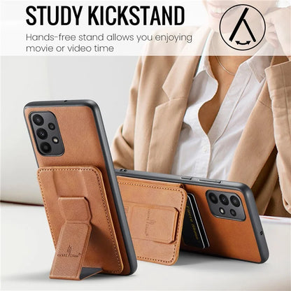 For Samsung Galaxy A23 4G Case Leather+TPU Phone Cover Built-in Magnetic Holder Metal Sheet