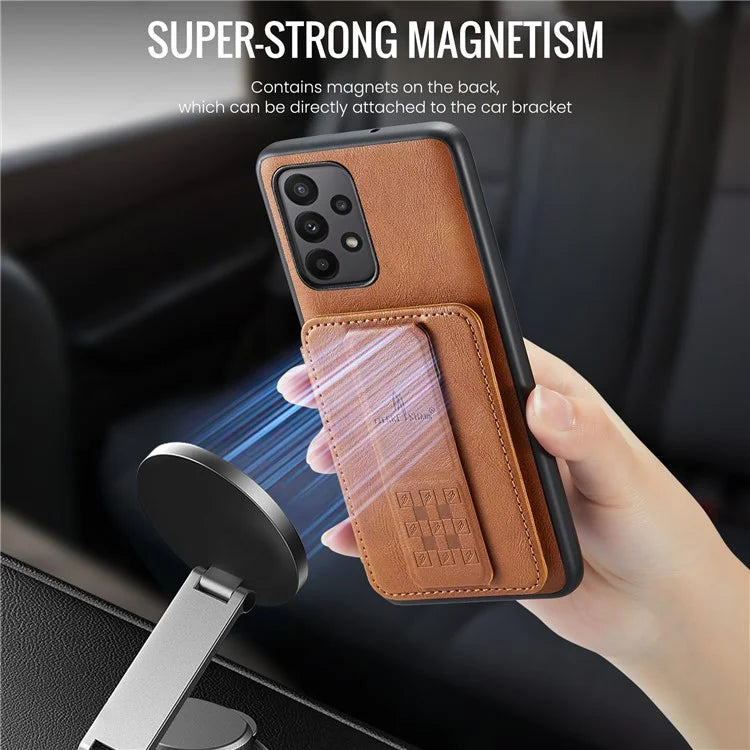 For Samsung Galaxy A23 4G Case Leather+TPU Phone Cover Built-in Magnetic Holder Metal Sheet