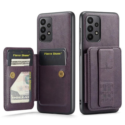 For Samsung Galaxy A23 4G Case Leather+TPU Phone Cover Built-in Magnetic Holder Metal Sheet
