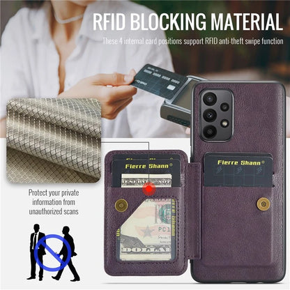 For Samsung Galaxy A23 4G Case Leather+TPU Phone Cover Built-in Magnetic Holder Metal Sheet