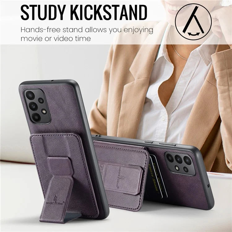 For Samsung Galaxy A23 4G Case Leather+TPU Phone Cover Built-in Magnetic Holder Metal Sheet