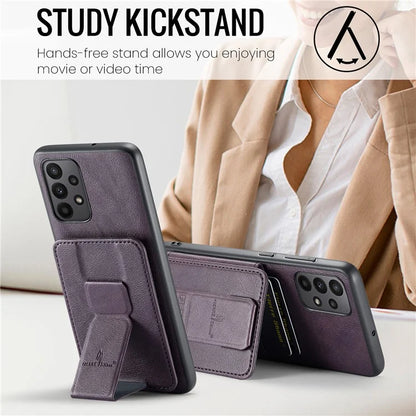 For Samsung Galaxy A23 4G Case Leather+TPU Phone Cover Built-in Magnetic Holder Metal Sheet