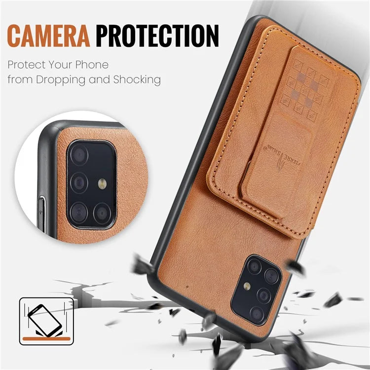 For Samsung Galaxy A51 4G SM-A515 Case Card Holder Leather Coated TPU Phone Cover