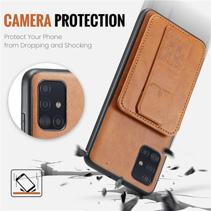 For Samsung Galaxy A51 4G SM-A515 Case Card Holder Leather Coated TPU Phone Cover