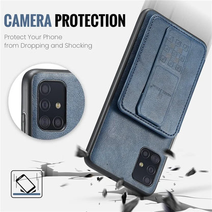For Samsung Galaxy A51 4G SM-A515 Case Card Holder Leather Coated TPU Phone Cover