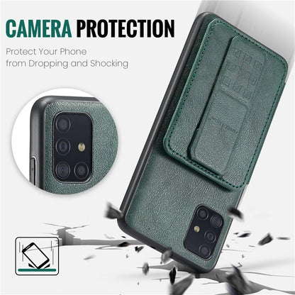 For Samsung Galaxy A51 4G SM-A515 Case Card Holder Leather Coated TPU Phone Cover