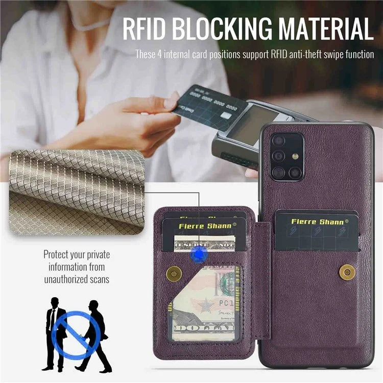 For Samsung Galaxy A51 4G SM-A515 Case Card Holder Leather Coated TPU Phone Cover