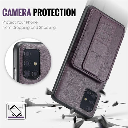 For Samsung Galaxy A51 4G SM-A515 Case Card Holder Leather Coated TPU Phone Cover