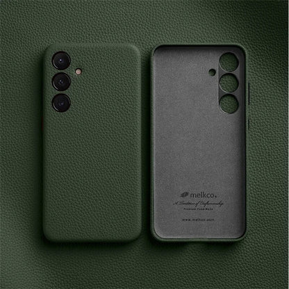 MELKCO For Samsung Galaxy S24 Cell Phone Cases Anti-scratch Genuine Cow Leather+PC Cover