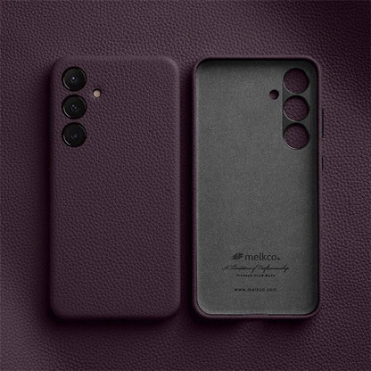 MELKCO For Samsung Galaxy S24 Cell Phone Cases Anti-scratch Genuine Cow Leather+PC Cover