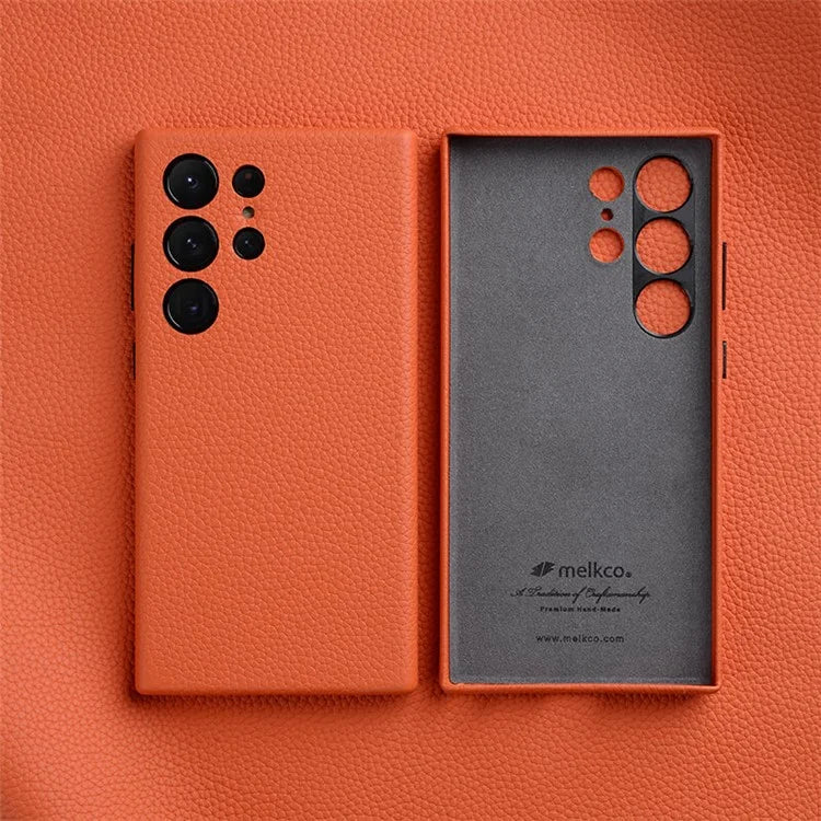 MELKCO For Samsung Galaxy S24 Ultra Case Genuine Cow Leather+PC Phone Cover
