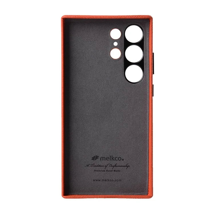 MELKCO For Samsung Galaxy S24 Ultra Case Genuine Cow Leather+PC Phone Cover