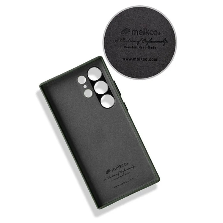 MELKCO For Samsung Galaxy S24 Ultra Case Genuine Cow Leather+PC Phone Cover