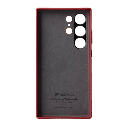 MELKCO For Samsung Galaxy S24 Ultra Case Genuine Cow Leather+PC Phone Cover