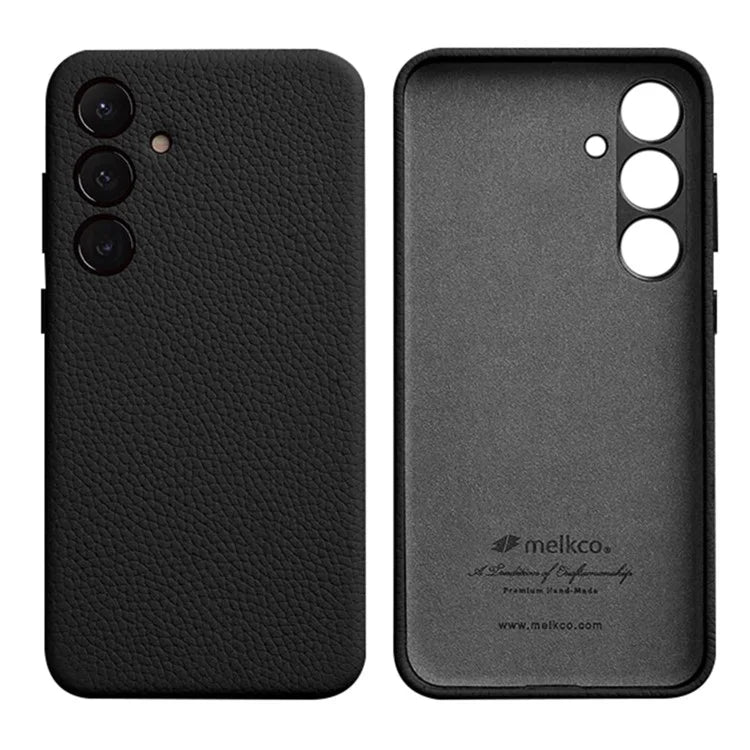 MELKCO For Samsung Galaxy S24+ Case Genuine Cow Leather+PC Anti-drop Phone Cover