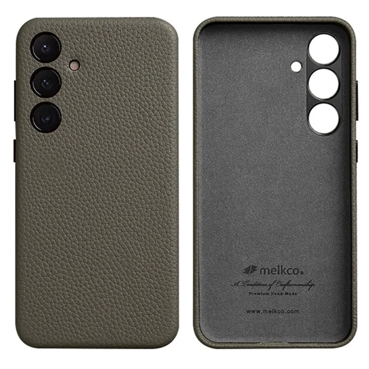 MELKCO For Samsung Galaxy S24+ Case Genuine Cow Leather+PC Anti-drop Phone Cover