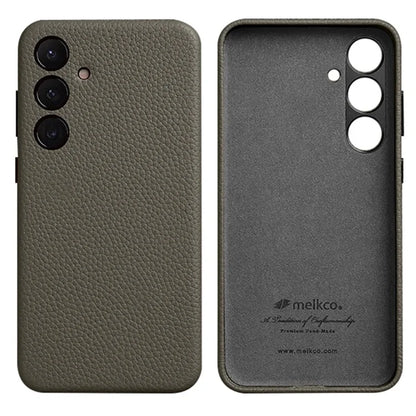 MELKCO For Samsung Galaxy S24+ Case Genuine Cow Leather+PC Anti-drop Phone Cover