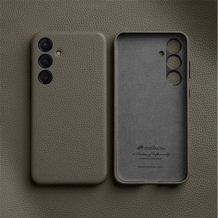 MELKCO For Samsung Galaxy S24+ Case Genuine Cow Leather+PC Anti-drop Phone Cover
