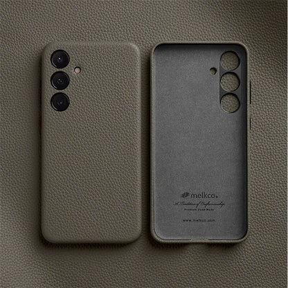 MELKCO For Samsung Galaxy S24+ Case Genuine Cow Leather+PC Anti-drop Phone Cover