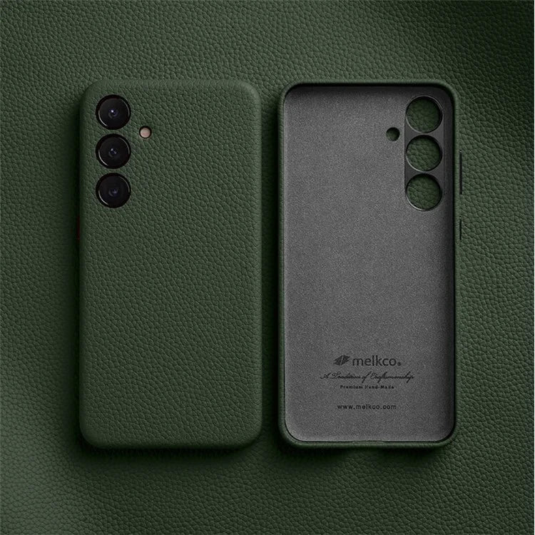 MELKCO For Samsung Galaxy S24+ Case Genuine Cow Leather+PC Anti-drop Phone Cover