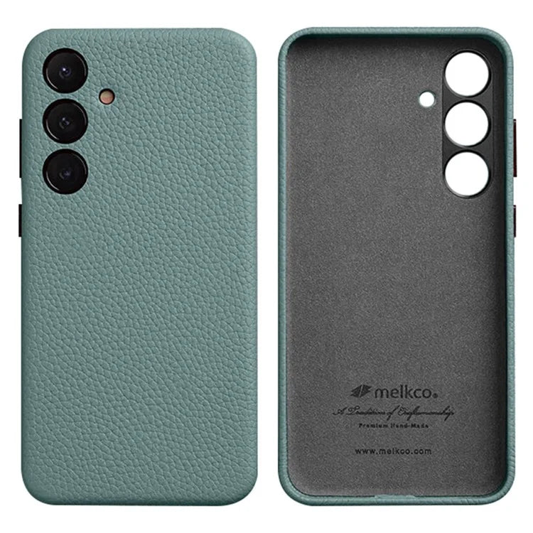 MELKCO For Samsung Galaxy S24+ Case Genuine Cow Leather+PC Anti-drop Phone Cover