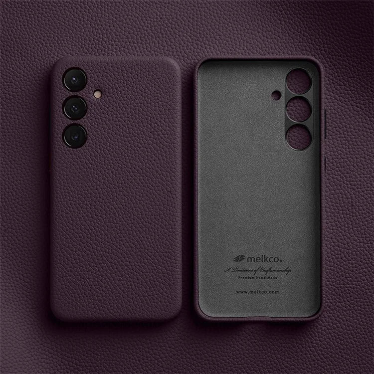 MELKCO For Samsung Galaxy S24+ Case Genuine Cow Leather+PC Anti-drop Phone Cover