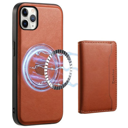 DENIOR For iPhone 11 Pro Max Magnetic Case Cowhide Texture Detachable Card Bag Phone Shell