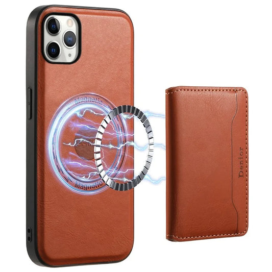DENIOR For iPhone 11 Pro Max Magnetic Case Cowhide Texture Detachable Card Bag Phone Shell