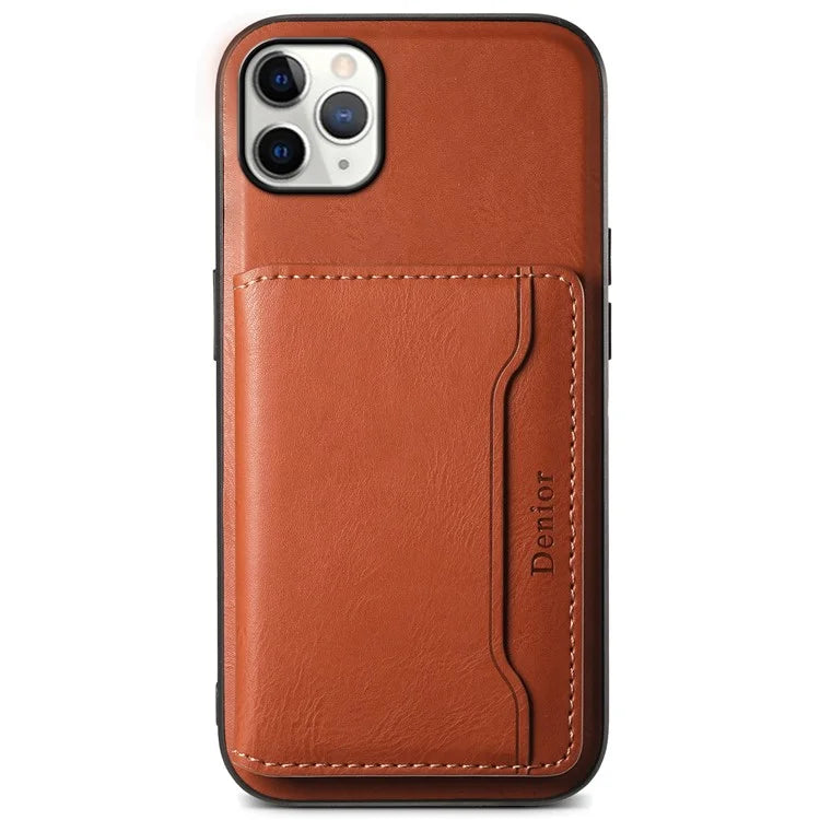 DENIOR For iPhone 11 Pro Max Magnetic Case Cowhide Texture Detachable Card Bag Phone Shell