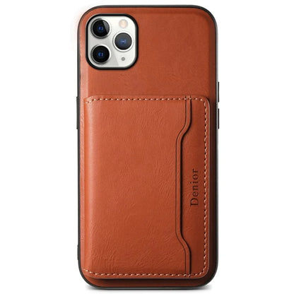 DENIOR For iPhone 11 Pro Max Magnetic Case Cowhide Texture Detachable Card Bag Phone Shell