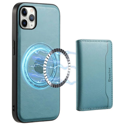 DENIOR For iPhone 11 Pro Max Magnetic Case Cowhide Texture Detachable Card Bag Phone Shell