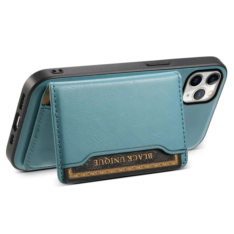 DENIOR For iPhone 11 Pro Max Magnetic Case Cowhide Texture Detachable Card Bag Phone Shell