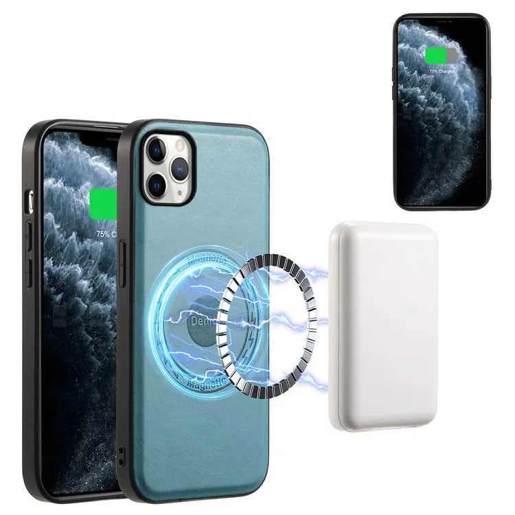 DENIOR For iPhone 11 Pro Max Magnetic Case Cowhide Texture Detachable Card Bag Phone Shell