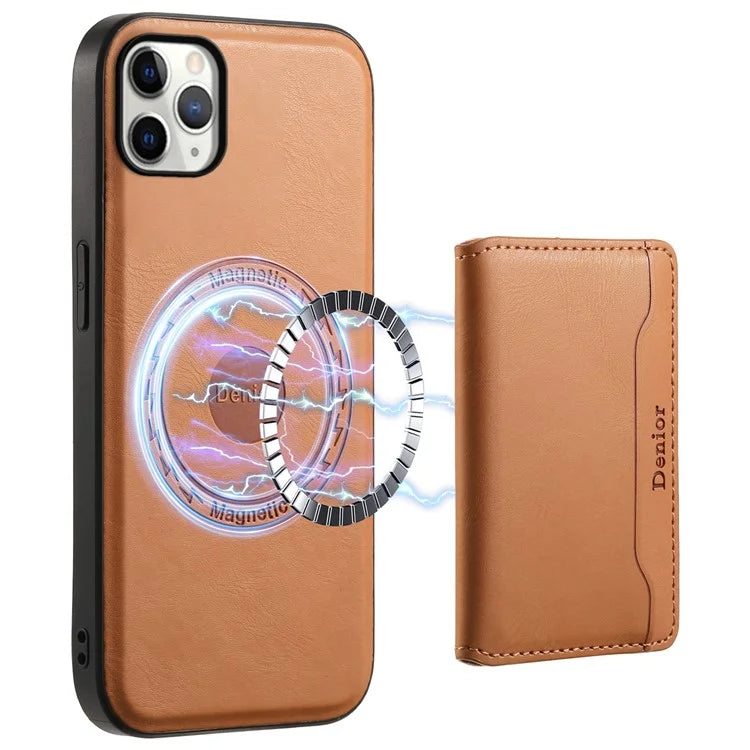DENIOR For iPhone 11 Pro Max Magnetic Case Cowhide Texture Detachable Card Bag Phone Shell