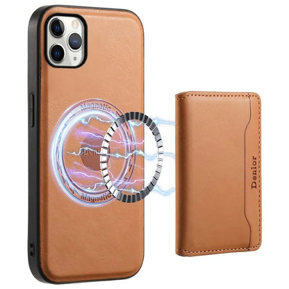 DENIOR For iPhone 11 Pro Max Magnetic Case Cowhide Texture Detachable Card Bag Phone Shell